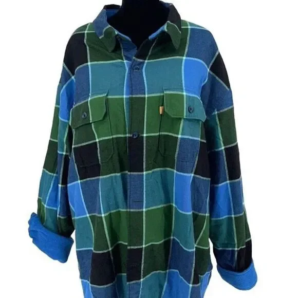 Levi’s Straus Men’s Unisex Gold Tab Jackson Plaid Shacket Size‎ XL Blue Green - Picture 2 of 10
